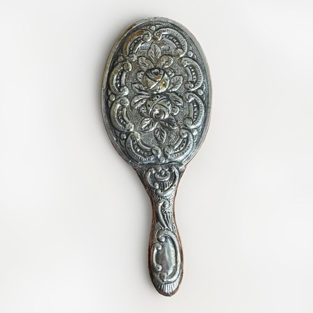Vintage Hans Jensen Style Repousse Silver Plate, Hand Mirror